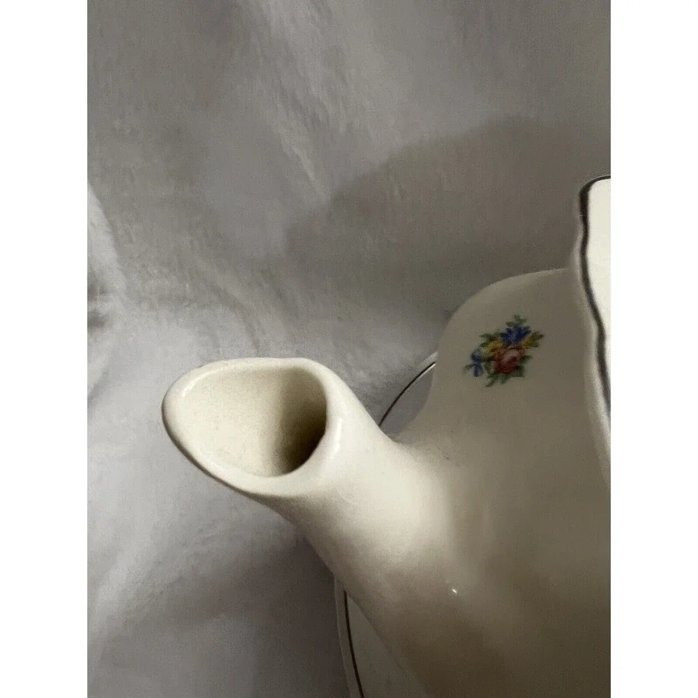 Teapot - W S George Lido Canarytone   Floral Silver Trim USA- crazing at bottom - Picture 5 of 13